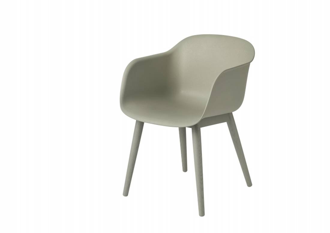 Muuto Wood Base Fiber Armchair Dusty Green Spisestol