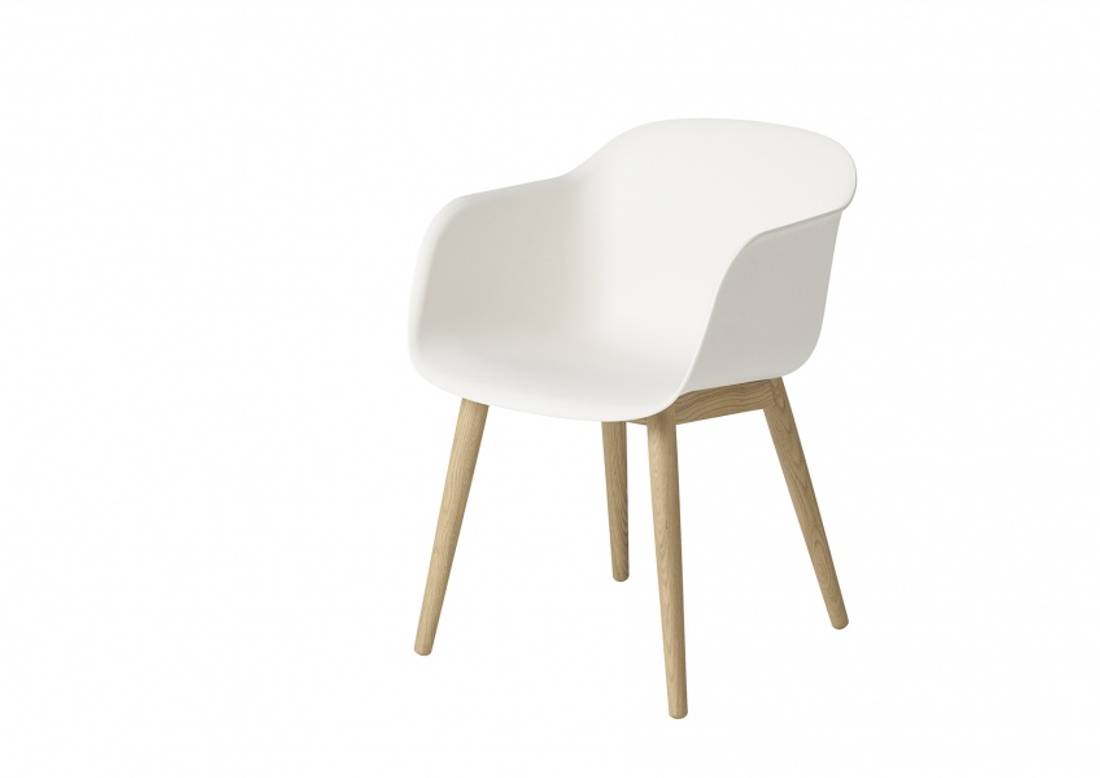 Muuto Wood Base Fiber Armchair White Oak, Hvit Spisestol med arm