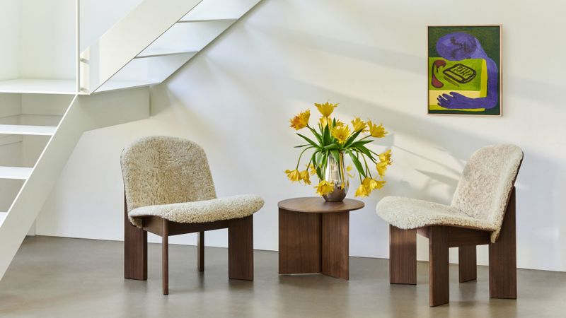 Hay Chisel 85 Lounge Chair-Water-based lacquered walnut Front upholstery Sheepskin Mohawi 21 Loungestol stol Valnøtt