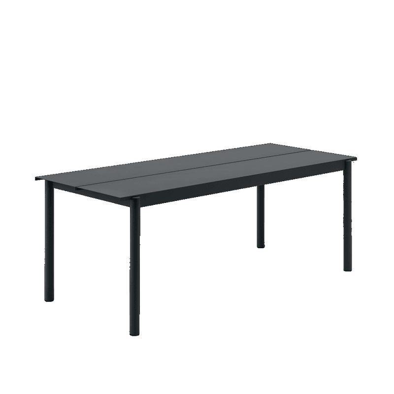 Muuto Spisegruppe Linear Steel Black Table 200 cm 2 x Linear steel Bench 170, svart Hagemøbel utemøbel