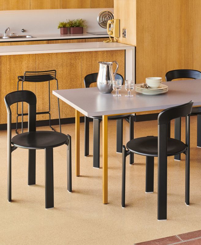 HAY  Two-Colour Ochre powder coated steel frame L160 x W82 x H74 Light Grey water-based lacquered valchromat Gjennomfarget MDF Spisebord