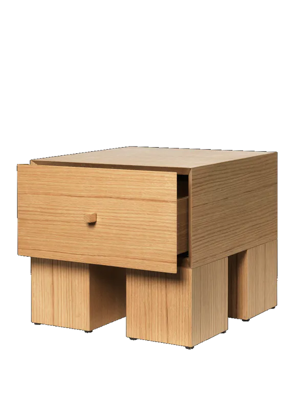 ferm Living Bedside Table 1x1 - Natural Oak Veneer, Eik nattbord sidebord