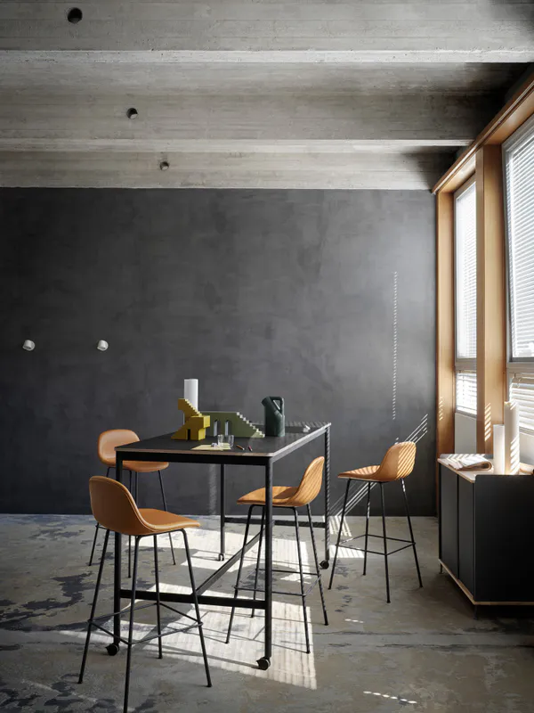 Muuto Fiber Counter Stool Tube Base 65 cm Refine Leather Cognac Anthracite Black With Backrest Barstol Tube, skinn